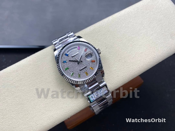 Rolex Day Date 36mm White Gold 128239 0016 Pave Rainbow Diamond Dial