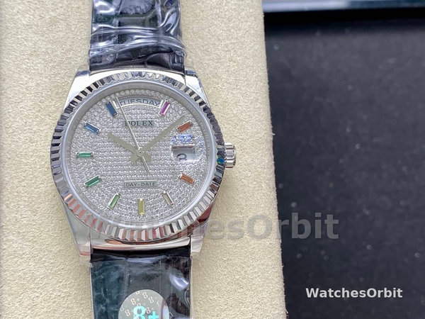 Rolex Day Date 36mm White Gold 128349RBR 0006 Pave Rainbow