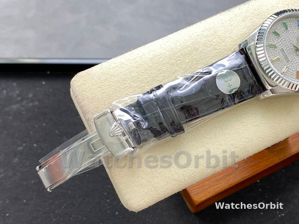 Rolex Day Date 36mm White Gold 128349RBR 0006 Pave Rainbow