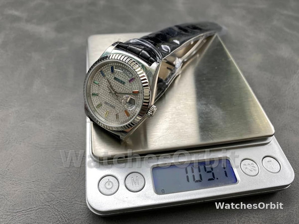 Rolex Day Date 36mm White Gold 128349RBR 0006 Pave Rainbow