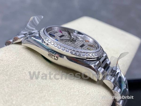 Rolex Day Date 36mm White Gold 128349RBR 0006 Pave Rainbow