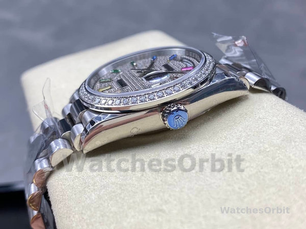 Rolex Day Date 36mm White Gold 128349RBR 0006 Pave Rainbow