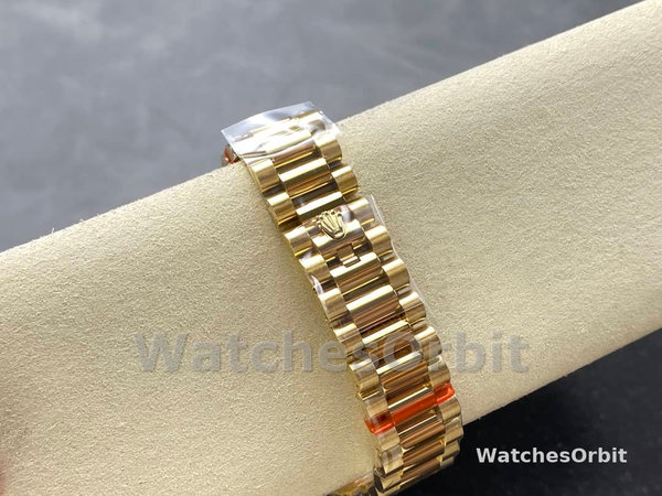 Rolex Day Date 36mm Yellow Gold 128238 0051 Pave Rainbow Diamond Dial Fluted Bezel