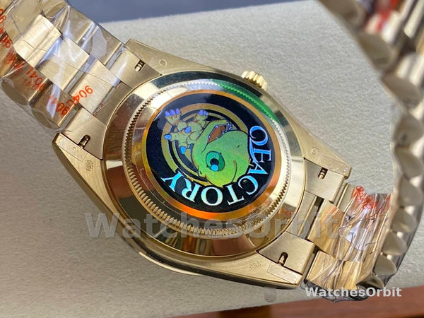 Rolex Day Date 40 18K Yellow Gold Green Dial Diamond Bezel M228348RBR 0040 Men's Watch