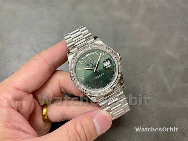 Rolex Day-Date 40 Platinum Arabic Numerals Green with Diamonds 228396tbr