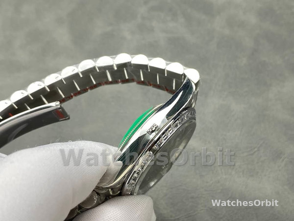 Rolex Day Date 40 Platinum Olive Green Dial Diamond Bezel M228396TBR 0020 Replica Watch