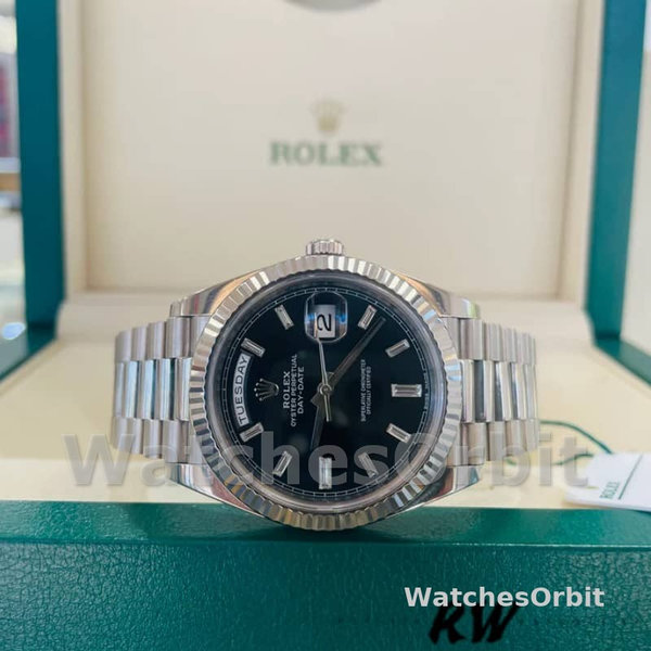 Rolex Day-Date 40mm 228239 0005 Black Diamond Dial Fluted Bezel Mens Replica Watch