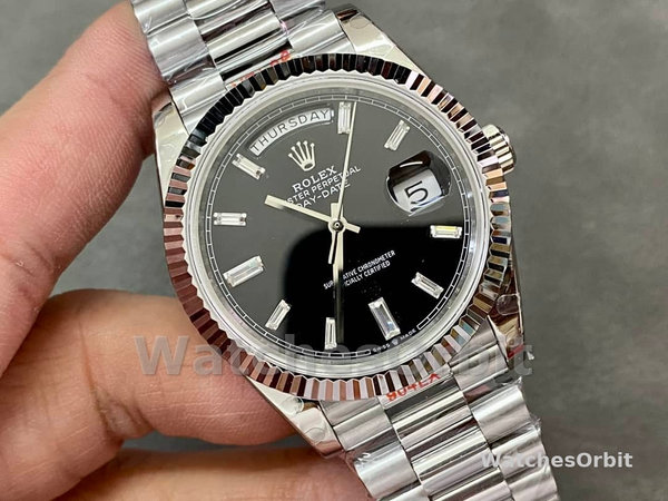Rolex Day-Date 40mm 228239 0005 Black Diamond Dial Fluted Bezel Mens Replica Watch