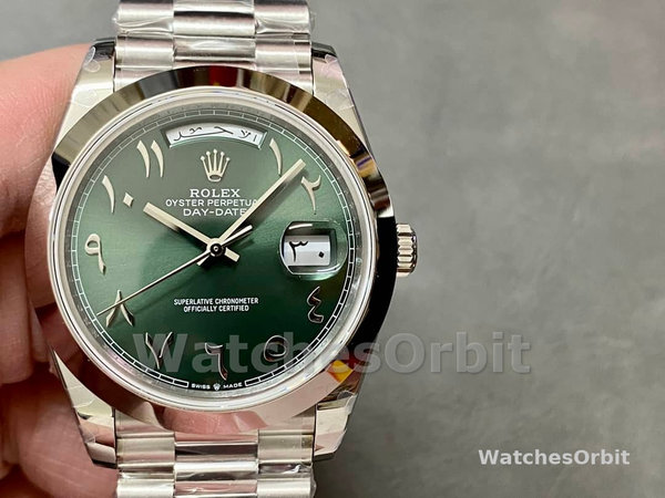 Rolex Day-Date 40mm Arabic Platinum Olive Dial 228206