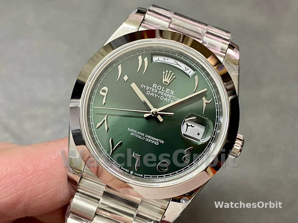 Rolex Day-Date 40mm Arabic Platinum Olive Dial 228206