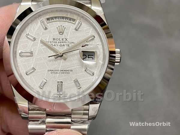 Rolex Day-Date 40mm Platinum Meteorite Baguette 228206 0036 Men's Watch
