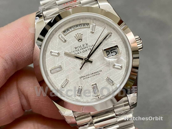 Rolex Day-Date 40mm Platinum Meteorite Baguette 228206 0036 Men's Watch