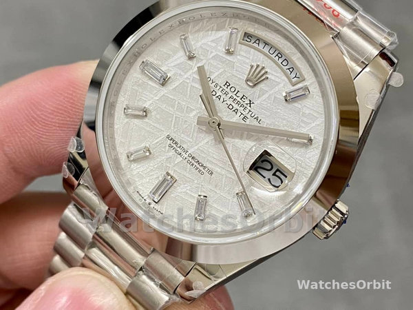 Rolex Day-Date 40mm Platinum Meteorite Baguette 228206 0036 Men's Watch