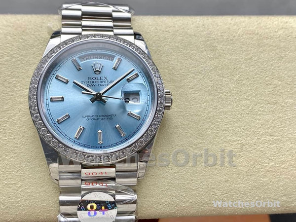 Rolex Day Date m128396tbr 0003 Platinum Ice Blue Dial 36 mm