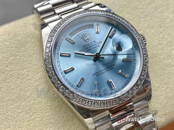 Rolex Day Date m128396tbr 0003 Platinum Ice Blue Dial 36 mm