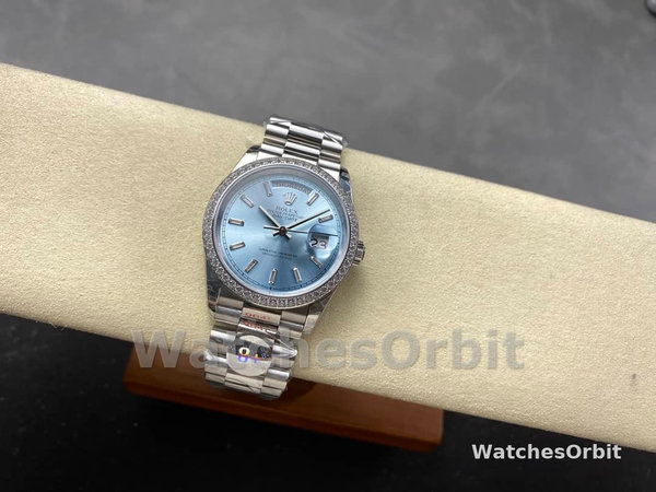 Rolex Day Date m128396tbr 0003 Platinum Ice Blue Dial 36 mm