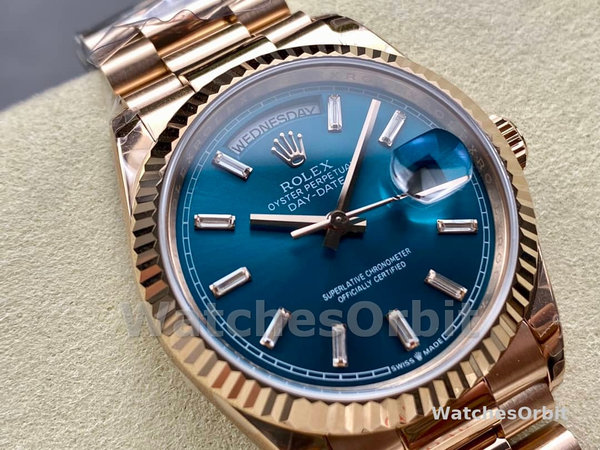 Rolex Day Date Oyster 36 mm Everose Gold Blue Green Dial M128235 0085
