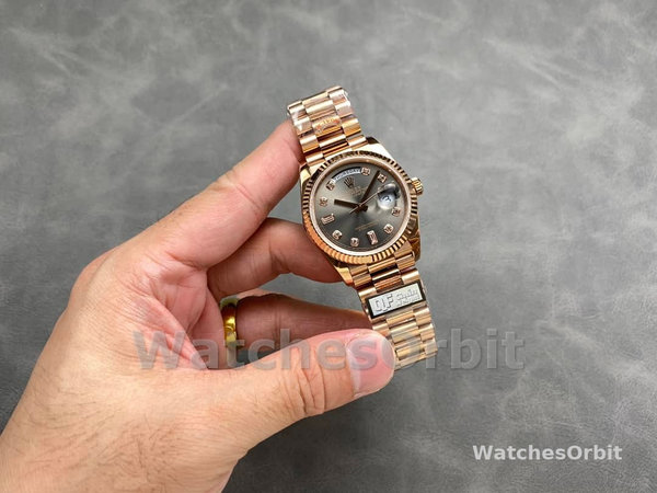 Rolex Day Date Rose Gold Slate Diamond Dial President Bracelet M128235 0050