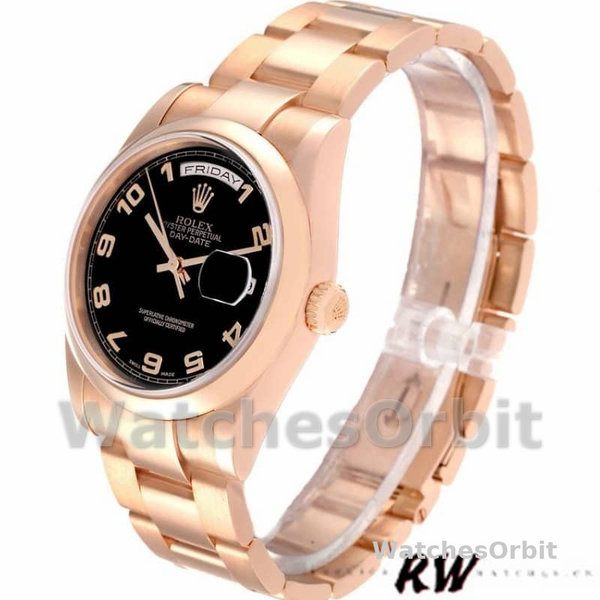 Rolex President Day Date 118205 Rose Gold Black Dial 36mm Unisex Replica Watch