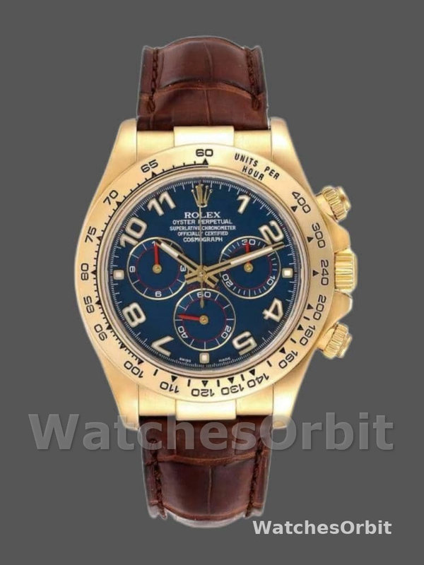 Rolex Cosmograph Daytona 116518 Yellow Gold Blue Dial 40mm Mens Replica Watch
