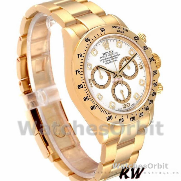 Rolex Cosmograph Daytona 116528 White Diamond Dial 40MM Mens Replica Watch