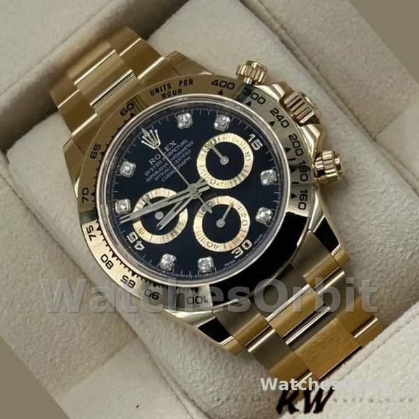 Rolex Daytona 116508 Yellow Gold Black Diamond Dial 40MM Mens Replica Watch