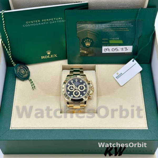 Rolex Daytona 116508 Yellow Gold Black Diamond Dial 40MM Mens Replica Watch