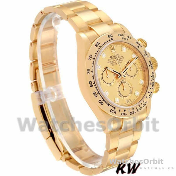 Rolex Daytona 116508 Yellow Gold Champagne Diamond Dial 40MM Mens Replica Watch