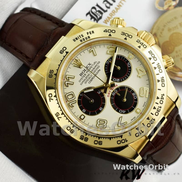 Rolex Daytona 116518 Ivory Dial Brown Leather Strap 40mm Mens Replica Watch