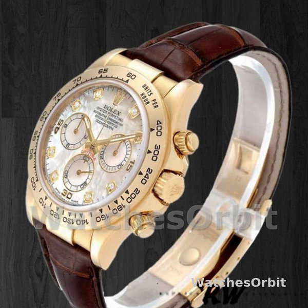 Rolex Daytona 116518 MOP Diamond Dial Brown Leather strap 40mm Mens Replica Watch