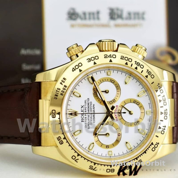 Rolex Daytona 116518 Yellow Gold Automatic White Dial 40mm Mens Replica Watch