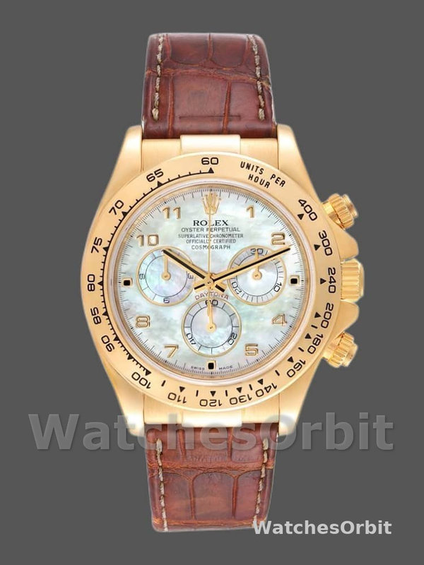 Rolex Daytona 116518 Yellow Gold MOP Dial Brown Strap 40mm Mens Replica Watch
