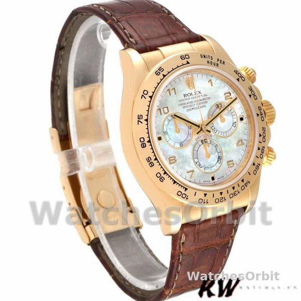 Rolex Daytona 116518 Yellow Gold MOP Dial Brown Strap 40mm Mens Replica Watch