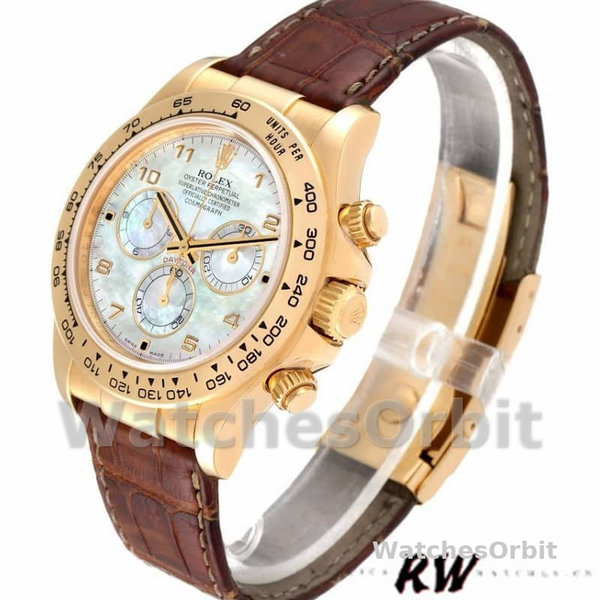 Rolex Daytona 116518 Yellow Gold MOP Dial Brown Strap 40mm Mens Replica Watch