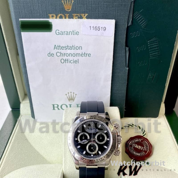 Rolex Daytona 116519 Black Dial Black Rubber strap 40mm Mens Replica Watch