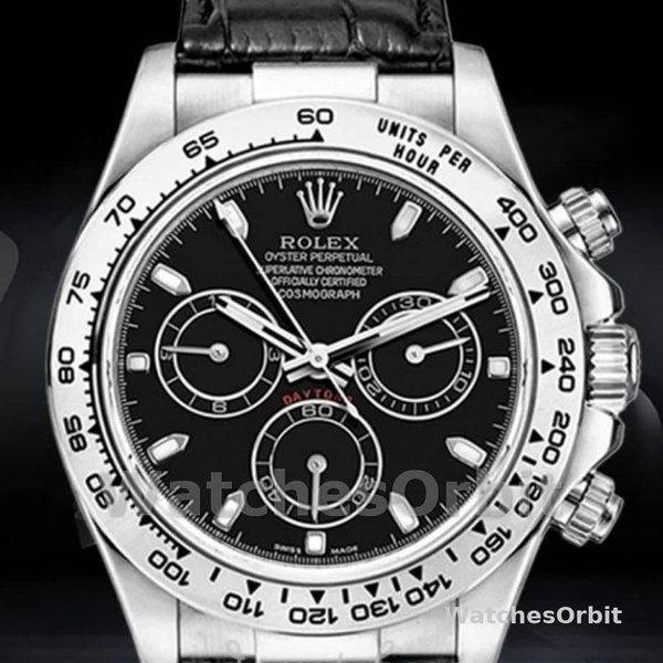 Rolex Daytona 116519 Black Leather strap Black Dial 40mm Mens Replica Watch