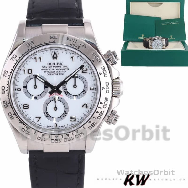Rolex Daytona 116519 White Arabic Dial Black Leather strap 40mm Mens Replica Watch