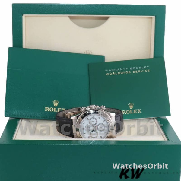 Rolex Daytona 116519 White Arabic Dial Black Leather strap 40mm Mens Replica Watch