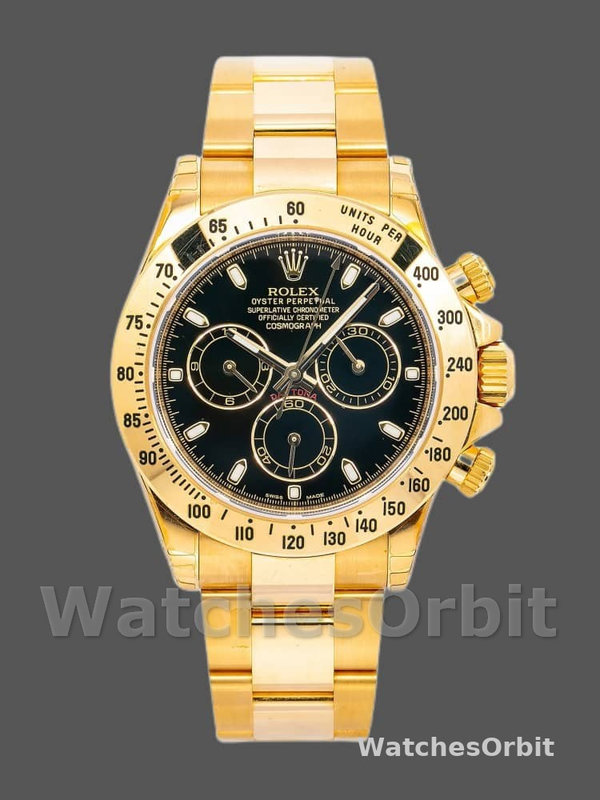 Rolex Daytona 116528 Black Dial Yellow Gold 40mm Mens Replica Watch