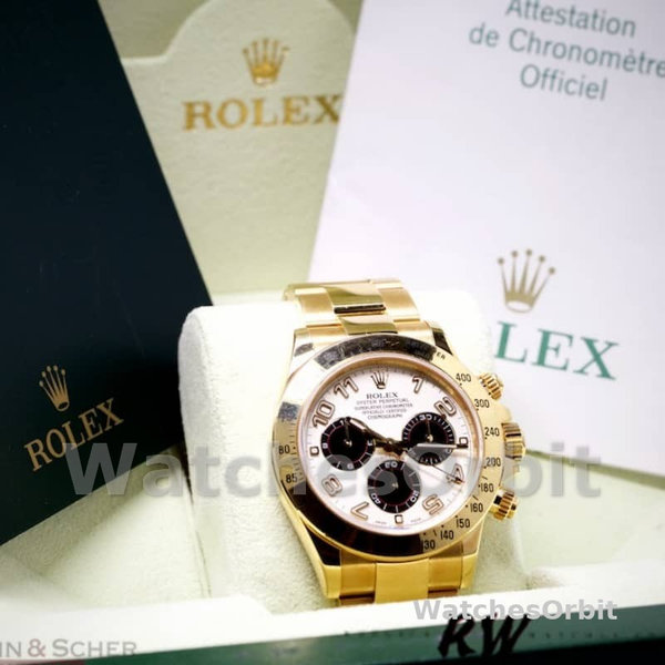 Rolex Daytona 116528 White Arabic Dial Yellow Gold 40mm Mens Replica Watch