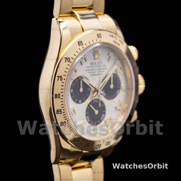 Rolex Daytona 116528 White Arabic Dial Yellow Gold 40mm Mens Replica Watch