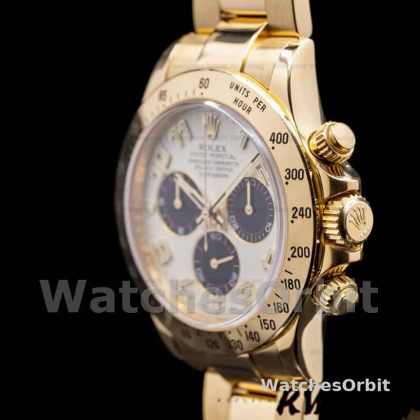 Rolex Daytona 116528 White Arabic Dial Yellow Gold 40mm Mens Replica Watch