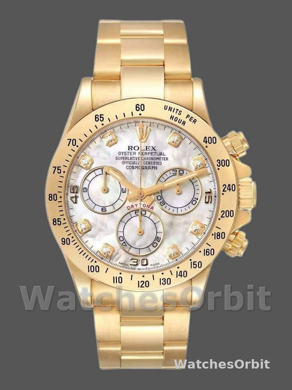 Rolex Daytona 116528 Yellow Gold Mother of Pearl Diamond Dial 40mm Mens Replica Watch