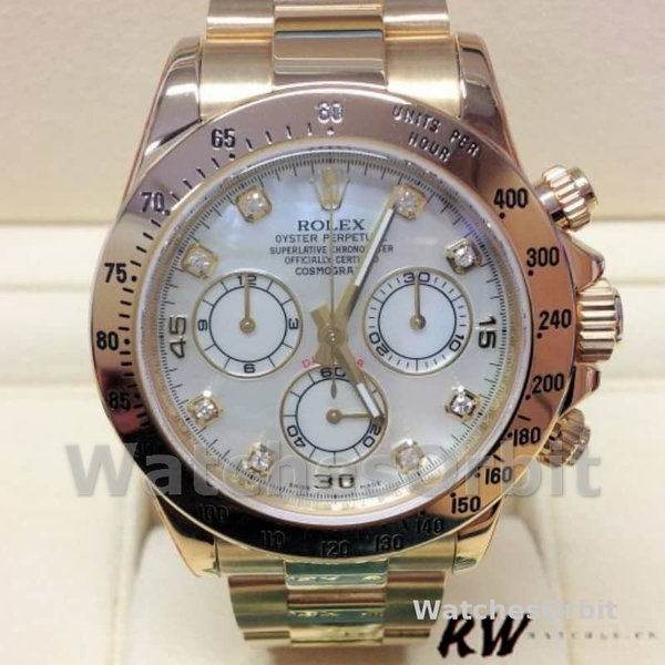Rolex Daytona 116528 Yellow Gold Mother of Pearl Diamond Dial 40mm Mens Replica Watch