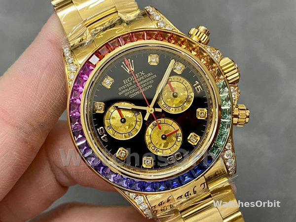 Rolex Daytona 116598 Yellow Gold Black Diamond Dial 40MM Mens Replica Watch