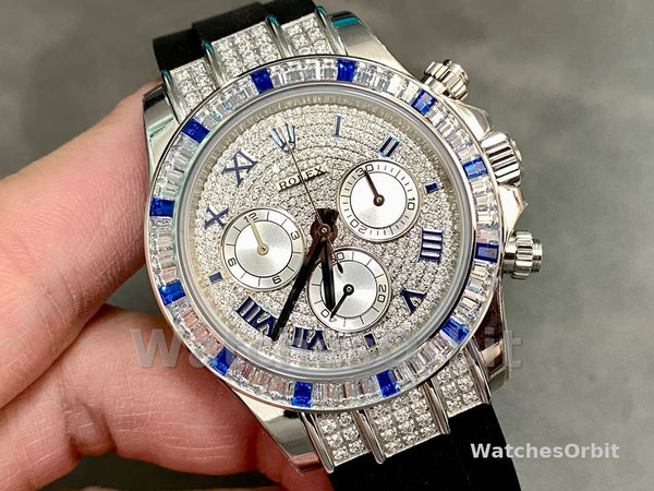 Rolex Daytona 116599 pave diamond dial Blue Leather Strap 40mm Mens Replica Watch
