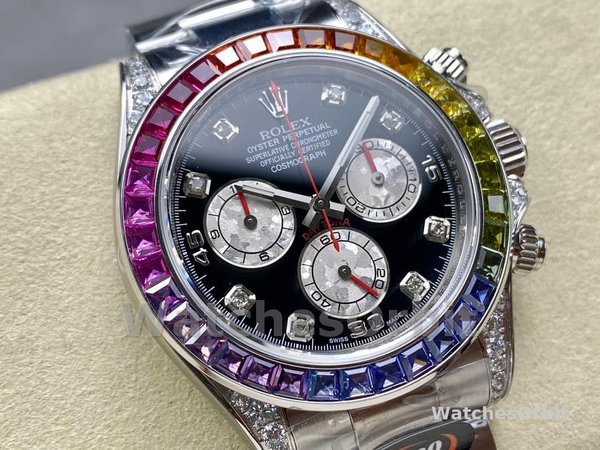 Rolex Daytona 116599RBOW Rainbow White Gold Black Dial Sapphire Bezel