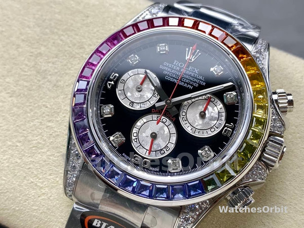 Rolex Daytona 116599RBOW Rainbow White Gold Black Dial Sapphire Bezel