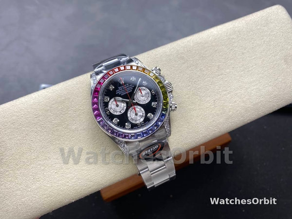 Rolex Daytona 116599RBOW Rainbow White Gold Black Dial Sapphire Bezel