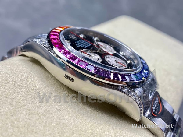 Rolex Daytona 116599RBOW Rainbow White Gold Black Dial Sapphire Bezel